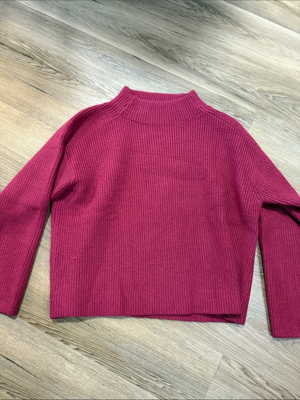 Ann Taylor Ribbed Mock Neck Sweater in Berry